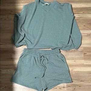 Zenana Outfitters Blue Striped Top and Shorts Set